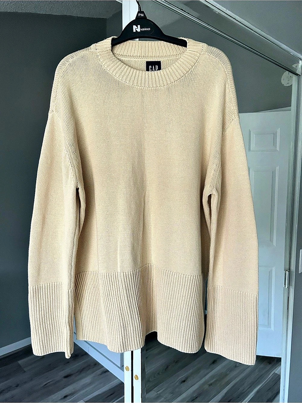 Gap Oversize Cotton Ribbed Trim Crewneck Sweater Cream Knit Crewneck Sweater